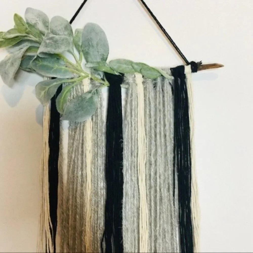 Rustic macrame Yarn Branch Wall Hanging Gray